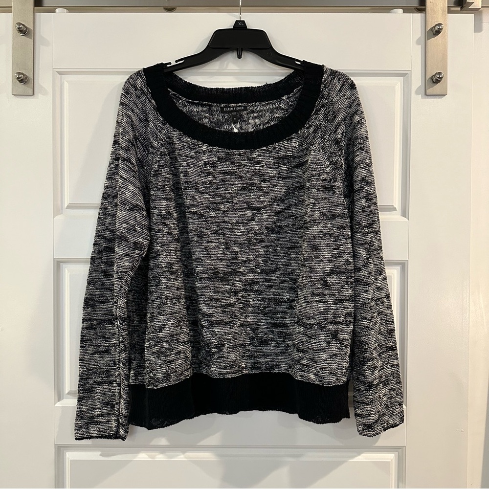Eileen Fisher B&W Wide Neck Sweater (Size XL)